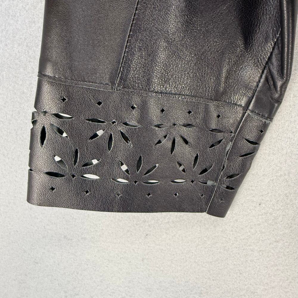 Doncaster Leather Jacket Women's 10 Black Open Leather Laser Cut Trim Lined EUC - Picture 5 of 12